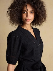 Joules Susanna Black Short Sleeve Broderie Midi Dress - Image 3 of 7