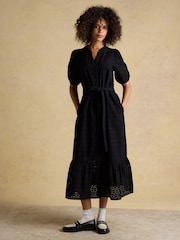 Joules Susanna Black Short Sleeve Broderie Midi Dress - Image 5 of 7