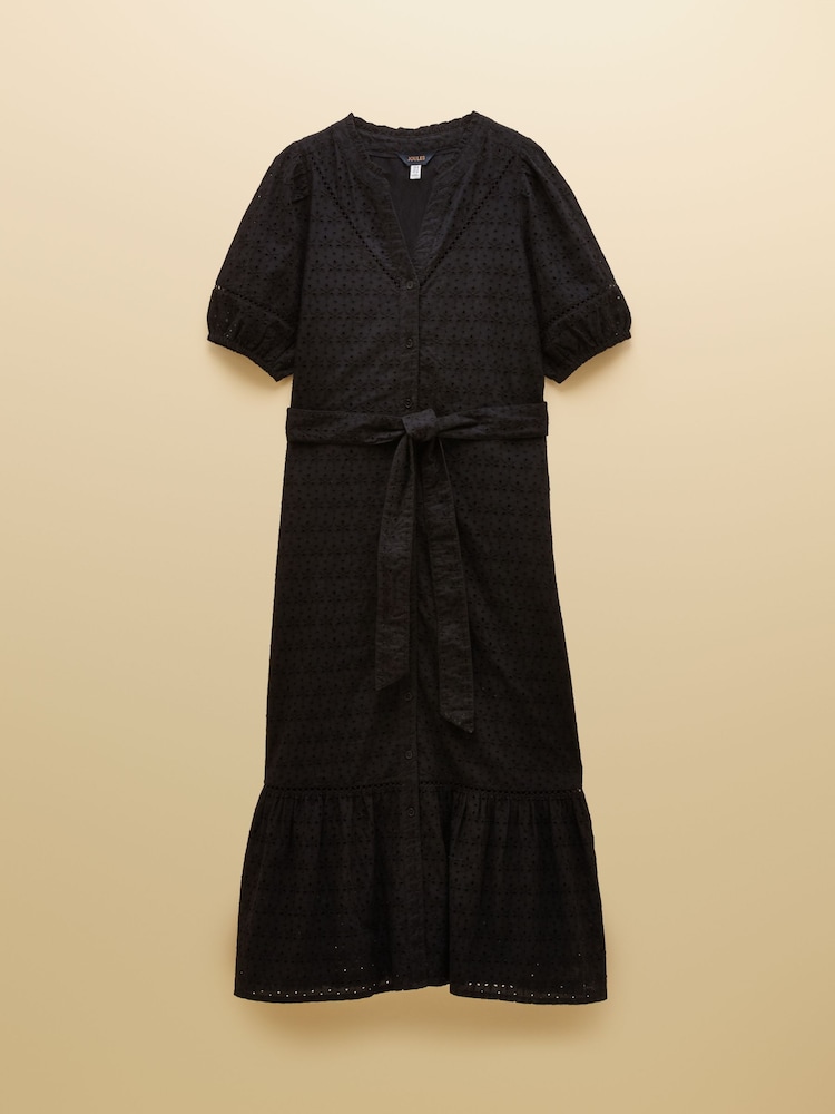 Joules Susanna Black Short Sleeve Broderie Midi Dress - Image 7 of 7 Joules Susanna Black Short Sleeve Broderie Midi Dress - Image 7 of 7