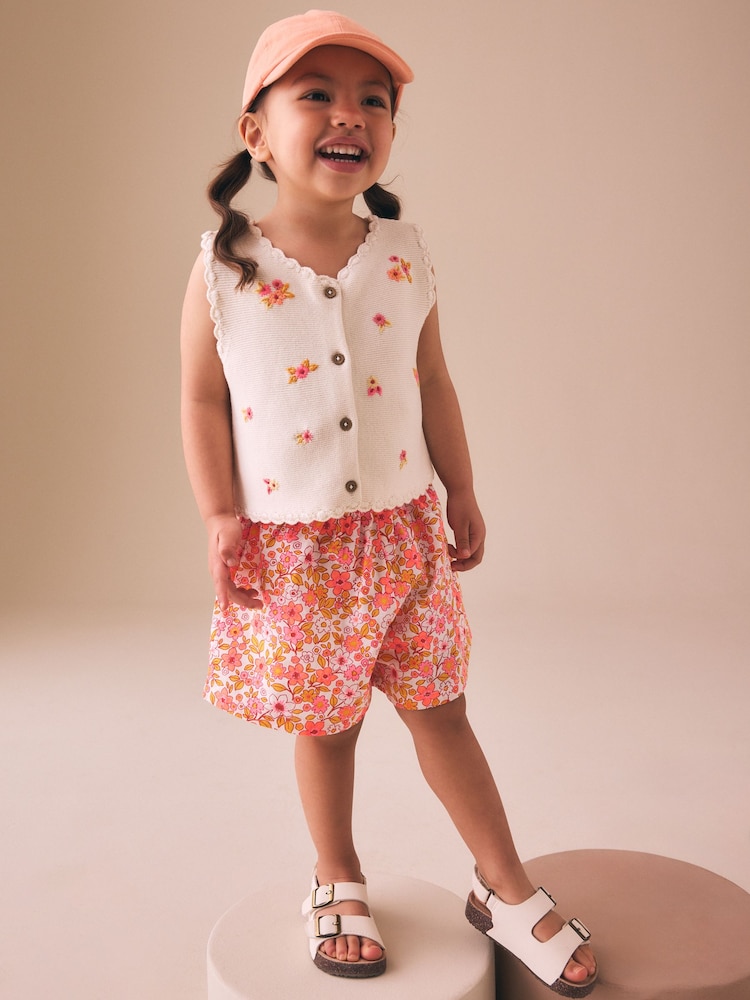 Roz fluorescent - Floral Knitted Waistcoat And Shorts Set (3mths-7yrs) - Imaginea 2 din 9