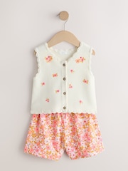 Roz fluorescent - Floral Knitted Waistcoat And Shorts Set (3mths-7yrs) - Imaginea 5 din 9