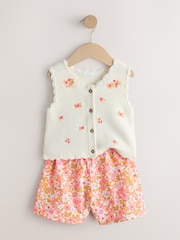 Roz fluorescent - Floral Knitted Waistcoat And Shorts Set (3mths-7yrs) - Imaginea 6 din 9