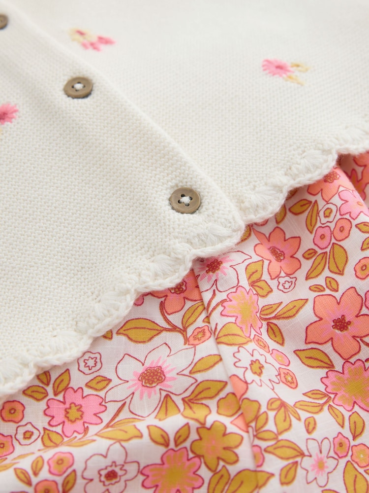 Roz fluorescent - Floral Knitted Waistcoat And Shorts Set (3mths-7yrs) - Imaginea 9 din 9