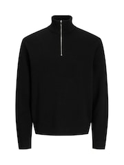 JACK & JONES Black Half Zip High Neck Jumper - Image 1 of 1
