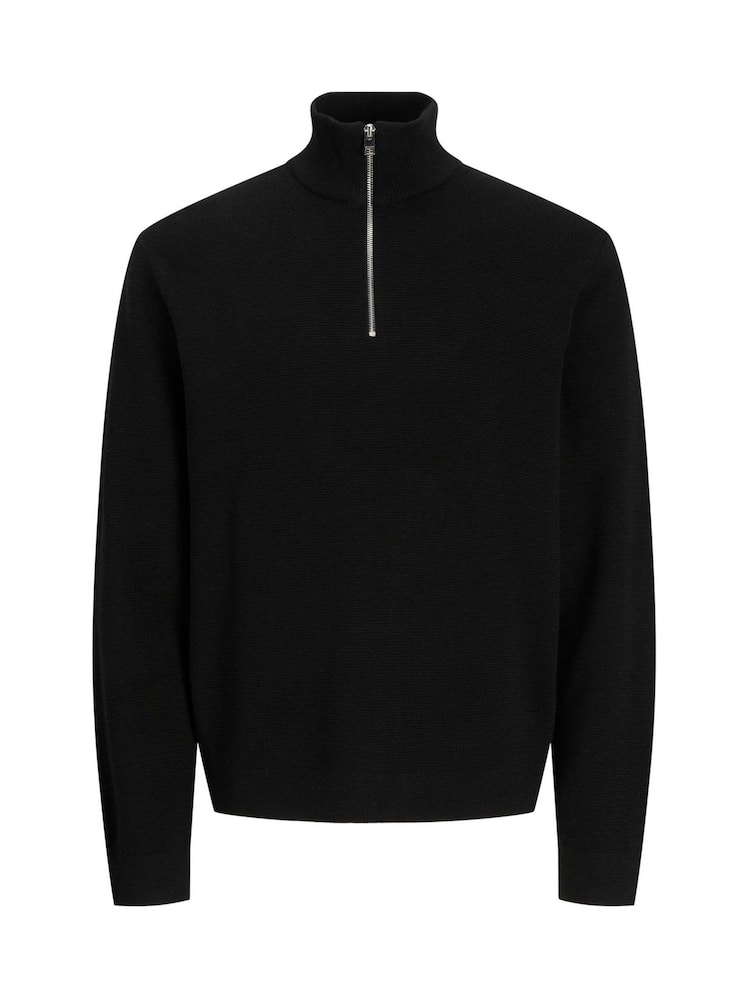 JACK & JONES Black Half Zip High Neck Jumper - Image 1 of 1