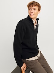 JACK & JONES Black Half Zip High Neck Jumper - Image 4 of 6
