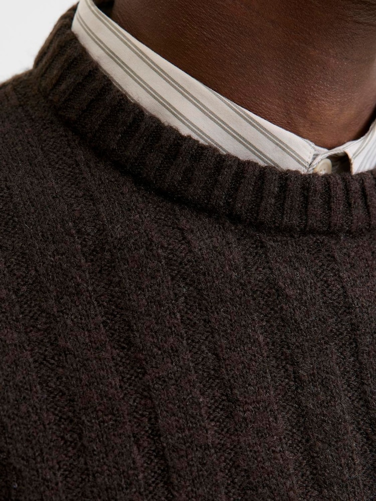 JACK & JONES Brown Ribbed Knitted Jumper - Image 5 of 5 JACK & JONES Brown Ribbed Knitted Jumper - Image 5 of 5