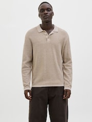 JACK & JONES Grey Long Sleeve Knitted Polo Top - Image 1 of 5