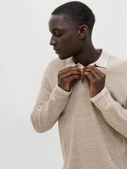 JACK & JONES Grey Long Sleeve Knitted Polo Top - Image 3 of 5