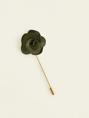 Olive Green Silk Tie Pocket Square and Pin Set - Image 2 of 3