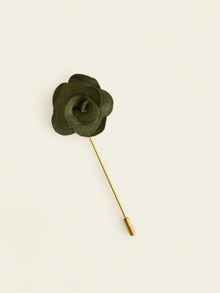 Olive Green Silk Tie Pocket Square and Pin Set - Image 2 of 3