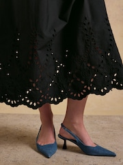 Schwarz - Joules Ivy Shirred Jersey Woven Midi Dress With Broderie Sleeve Detail - Bild 7 von 8