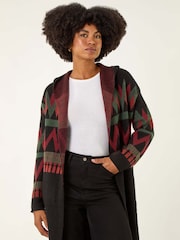Roman Black Nordic Pattern Hooded Knit Cardigan - Image 1 of 5