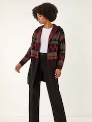 Roman Black Nordic Pattern Hooded Knit Cardigan - Image 3 of 5