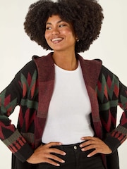Roman Black Nordic Pattern Hooded Knit Cardigan - Image 4 of 5