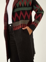 Roman Black Nordic Pattern Hooded Knit Cardigan - Image 5 of 5