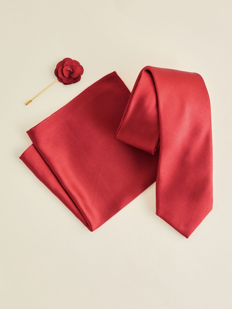 Rust Red Silk Tie Pocket Square and Pin Set - Image 1 of 4