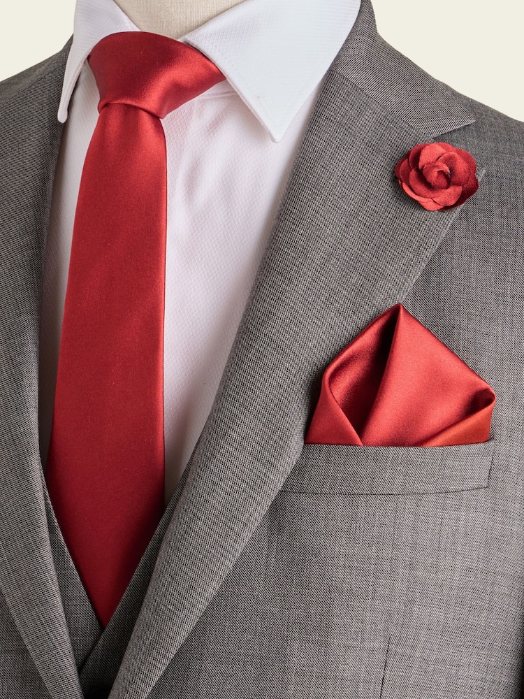 Rust Red Silk Tie Pocket Square and Pin Set - Image 2 of 4
