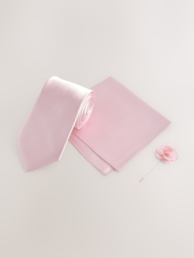 Light Pink Silk Tie Pocket Square and Pin Set - Image 1 of 4