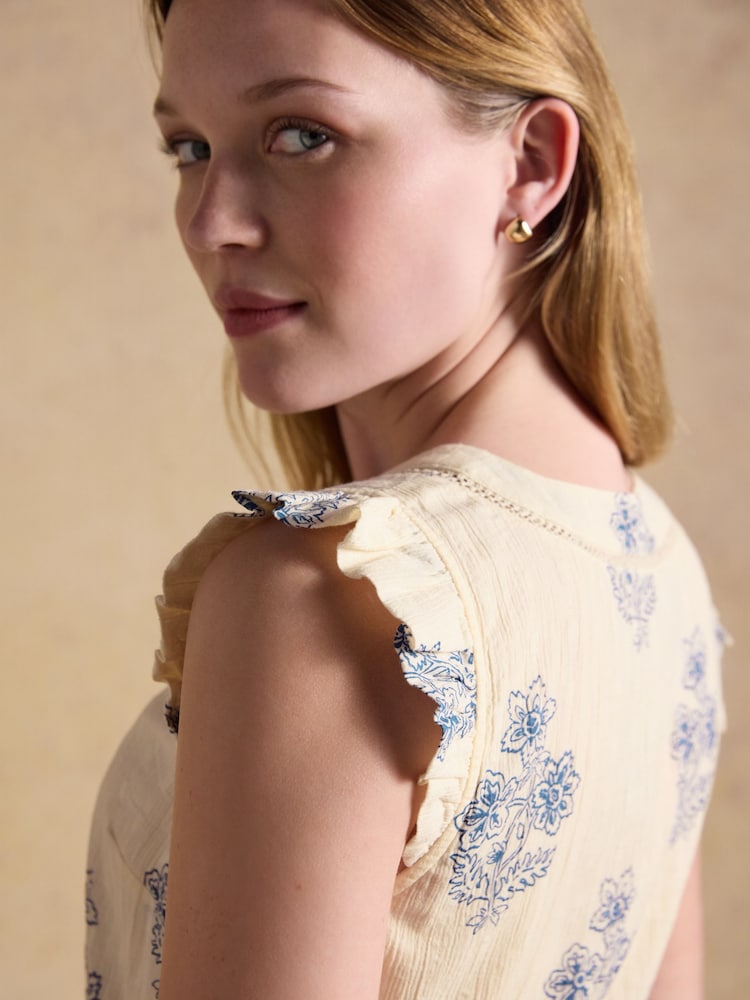 Joules Penelope Cream Foulard Print V Neck Tiered Maxi Dress - Image 8 of 8