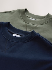 Navy Blue/Khaki Green Lightweight Cotton Rich Jersey Crew Sweatshirt 2 Pack - Image 10 of 11