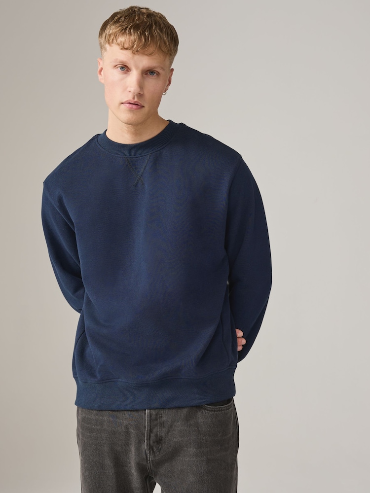 Navy Blue/Khaki Green Lightweight Cotton Rich Jersey Crew Sweatshirt 2 Pack - Image 2 of 11