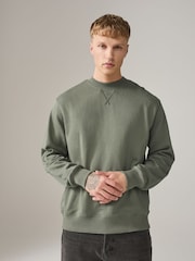 Navy Blue/Khaki Green Lightweight Cotton Rich Jersey Crew Sweatshirt 2 Pack - Image 7 of 11