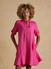 Joules Thea Pink Shirt Dress With Bias Hem Frill - Image 1 of 7