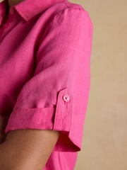 Joules Thea Pink Shirt Dress With Bias Hem Frill - Image 4 of 7