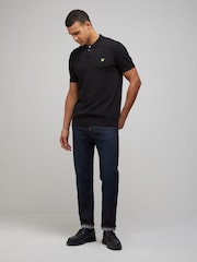 Lyle & Scott Black Cotton Short Sleeve Knitted Polo Shirt - Image 2 of 4