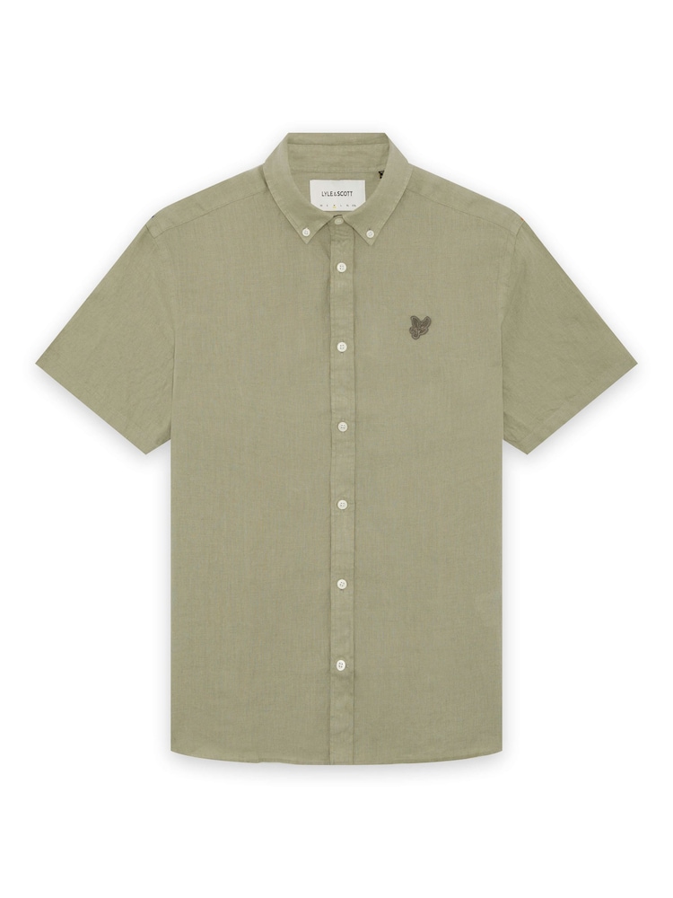 Lyle & Scott Green Short Sleeve Linen Shirt - Image 6 of 6