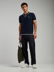 Lyle & Scott Navy Tipped Pique Knitted Polo Shirt - Image 2 of 6