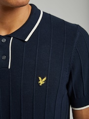 Lyle & Scott Navy Tipped Pique Knitted Polo Shirt - Image 4 of 6