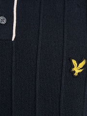 Lyle & Scott Navy Tipped Pique Knitted Polo Shirt - Image 5 of 6