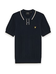Lyle & Scott Navy Tipped Pique Knitted Polo Shirt - Image 6 of 6