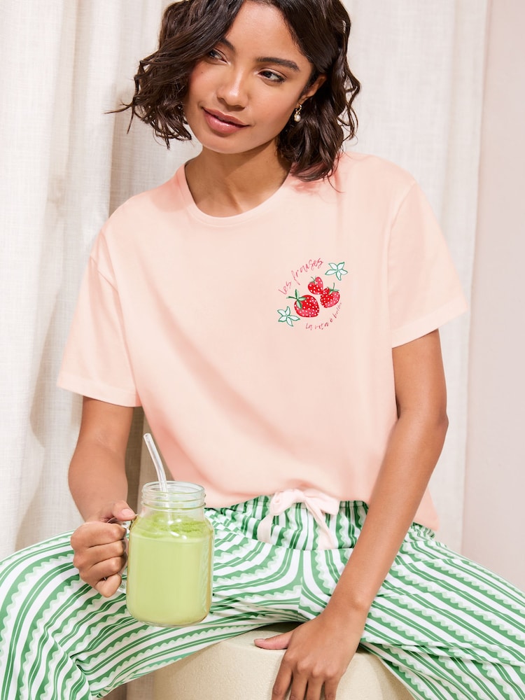 Friends Like These Pink/Green Strawberry Short Sleeve Pyjamas - Image 1 of 4