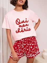 Friends Like These Pink/Red Mon Cherie Valentines Short Pyjamas - Image 2 of 4