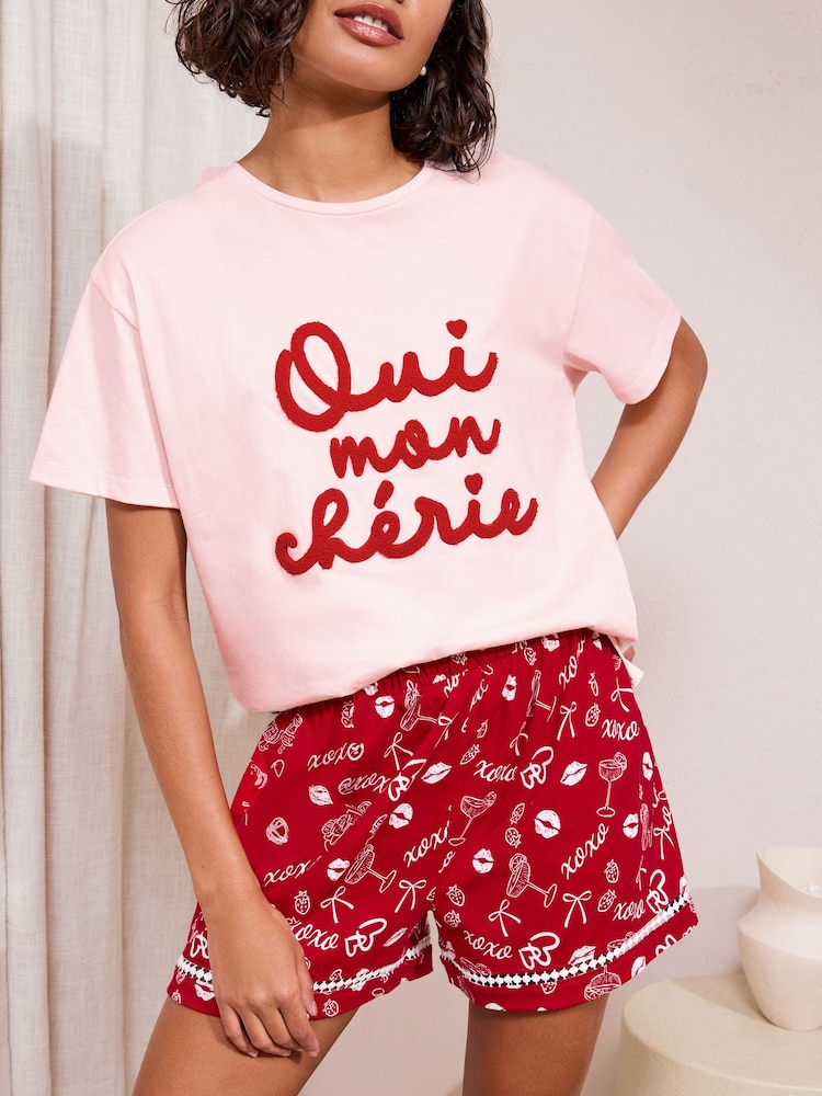 Friends Like These Pink/Red Mon Cherie Valentines Short Pyjamas - Image 2 of 4