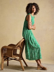 Joules Mila Green Strawberry Print Sleeveless Midi Dress - Image 4 of 9