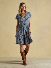 Joules Nia Navy Strawberry Print Jersey Short Dress - Image 1 of 8