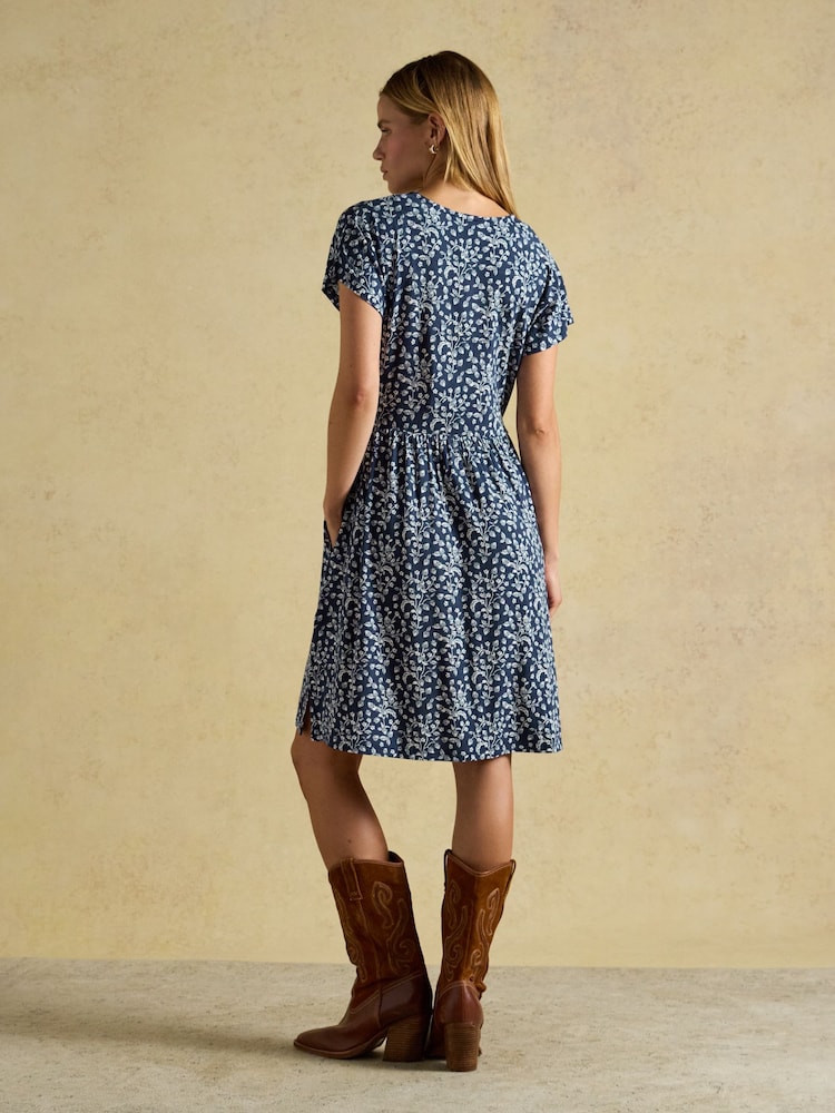Joules Nia Navy Strawberry Print Jersey Short Dress - Image 2 of 8