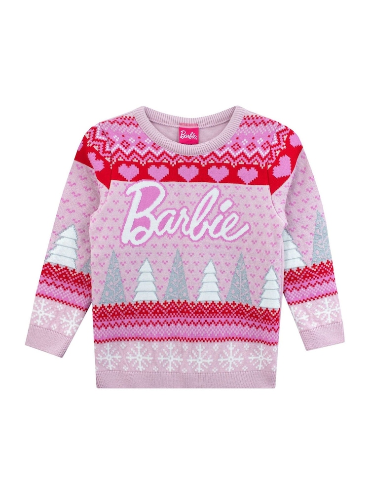 Character Pink Barbie Christmas Tree Jumper - Image 2 of 7 Character Pink Barbie Christmas Tree Jumper - Image 2 of 7