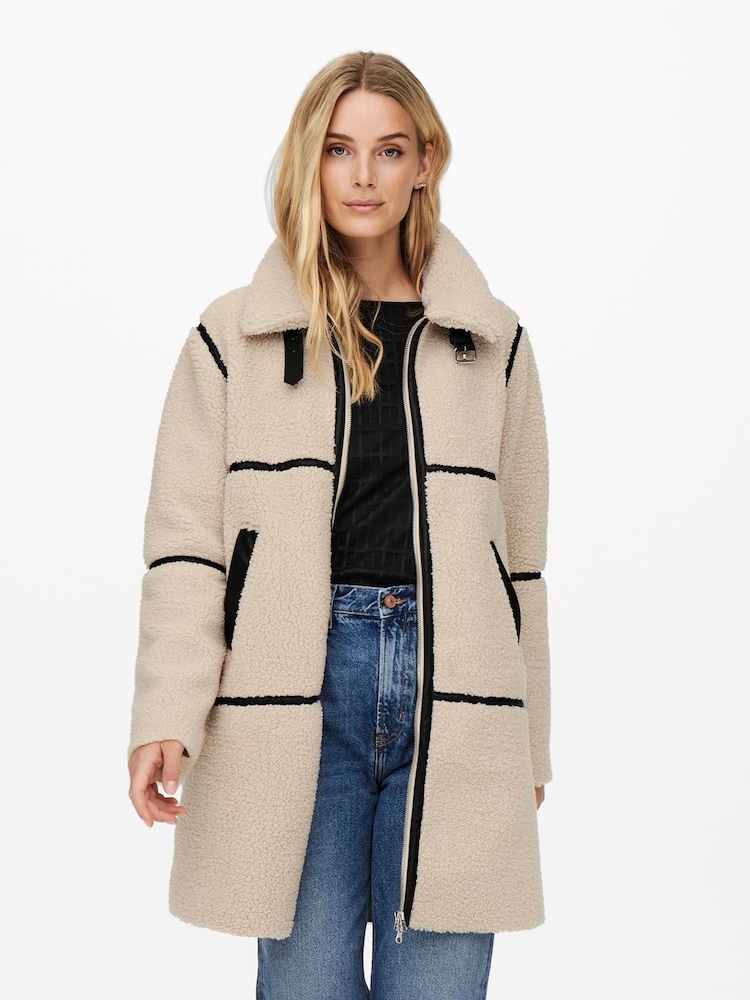 JDY Cream Long Teddy Jacket - Image 2 of 6
