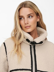 JDY Cream Long Teddy Jacket - Image 4 of 6