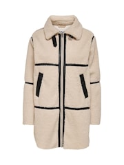 JDY Cream Long Teddy Jacket - Image 5 of 6