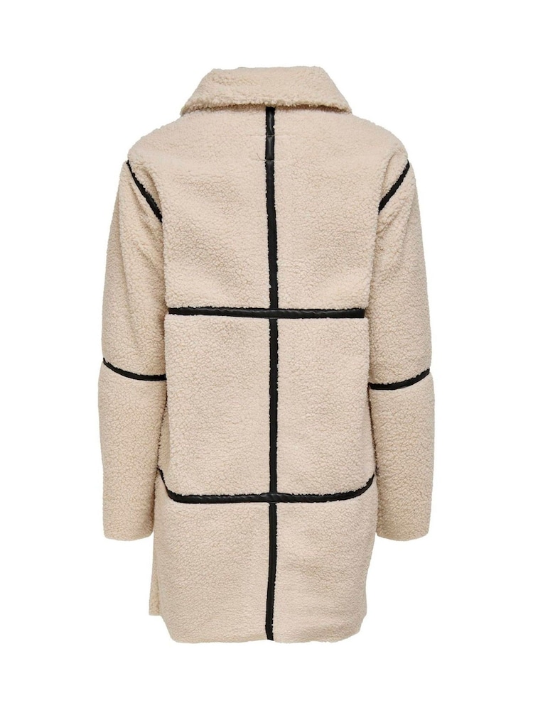 JDY Cream Long Teddy Jacket - Image 6 of 6