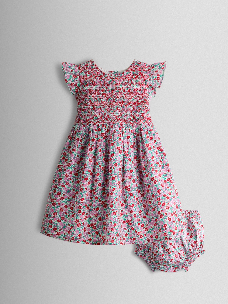 JoJo Maman Bébé Red Floral Smocked Floral Baby Dress - Image 1 of 7