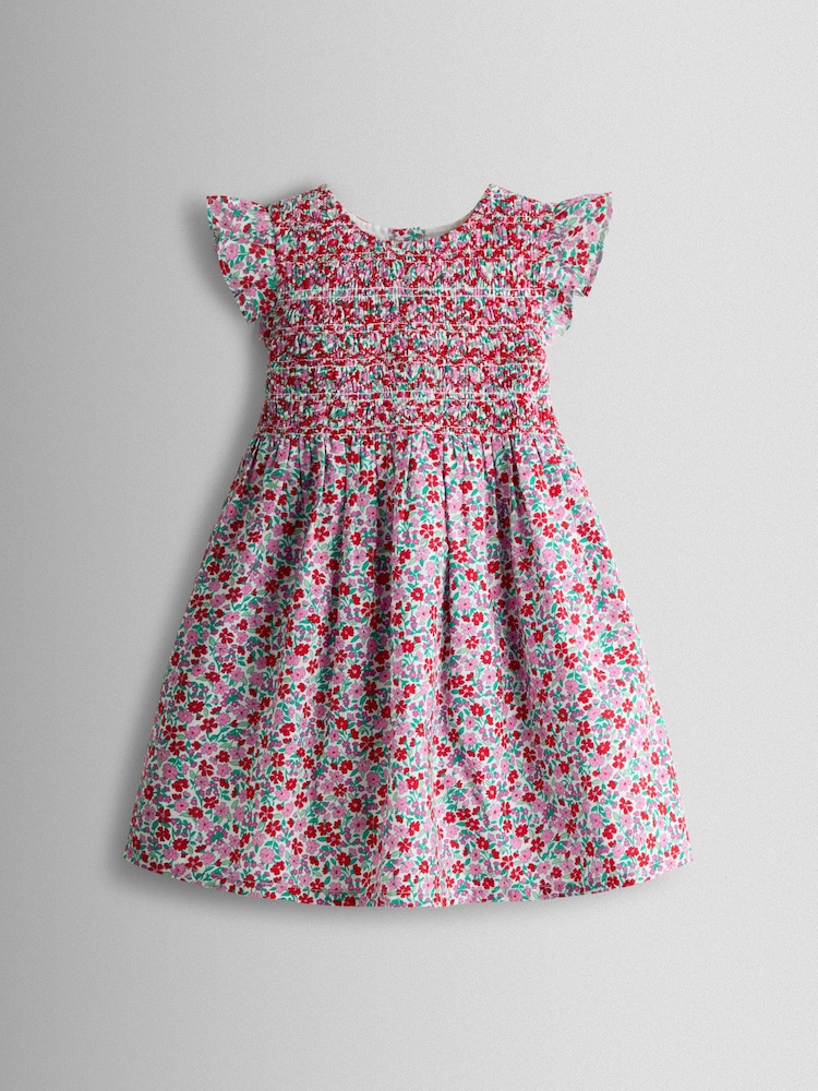 JoJo Maman Bébé Red Floral Smocked Floral Baby Dress - Image 2 of 7