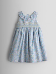 JoJo Maman Bébé Blue Floral Sleeveless Smocked Floral Dress - Image 2 of 7