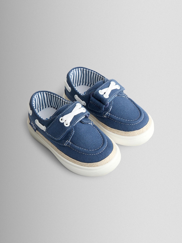 JoJo Maman Bébé Navy Blue Canvas Boat Shoe - Image 1 of 5 JoJo Maman Bébé Navy Blue Canvas Boat Shoe - Image 1 of 5